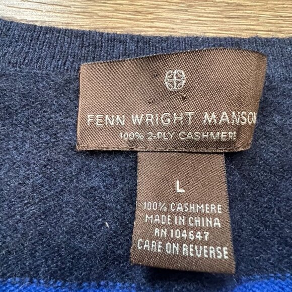 Fenn Wright Manson 2-ply 100% Cashmere Women's Striped Crewneck Sweater Blue L - Picture 2 of 12